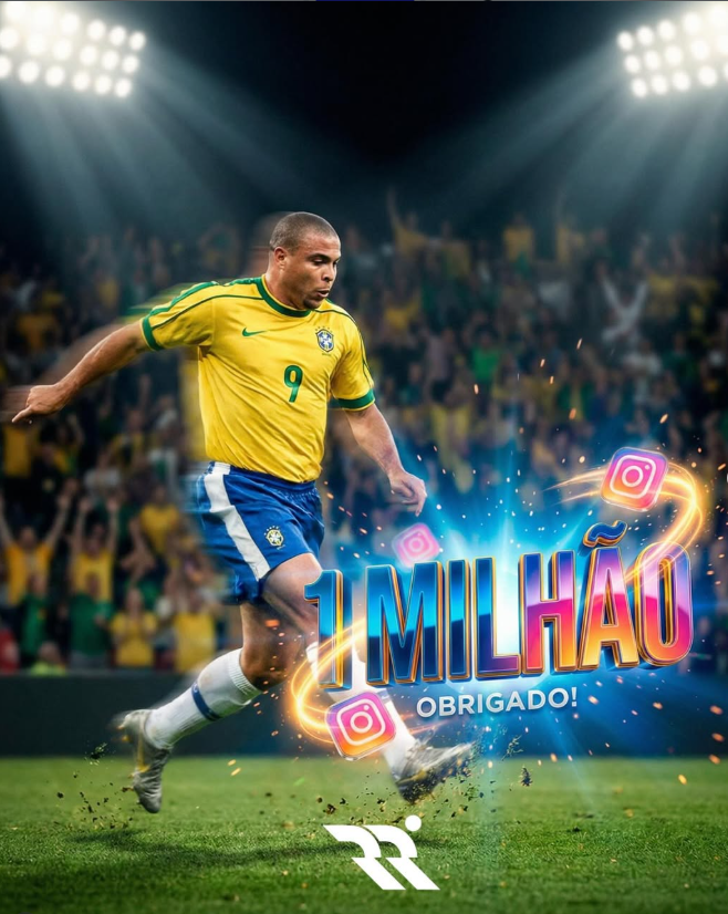 Arte comemorativa: Rede Ronaldo alcança 1 milhão de seguidores no Instagram.
